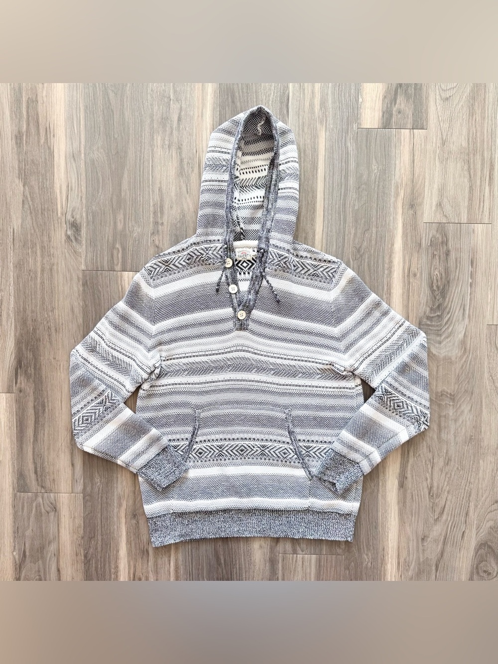 Faherty Gray & White Striped Hoodie Size L